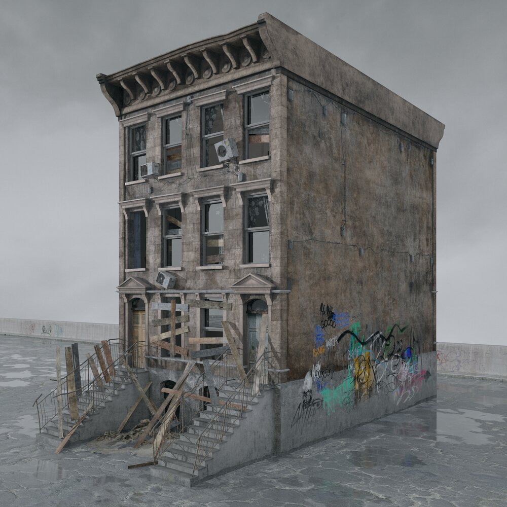 Destroyed Urban Building Facade Modèle 3D