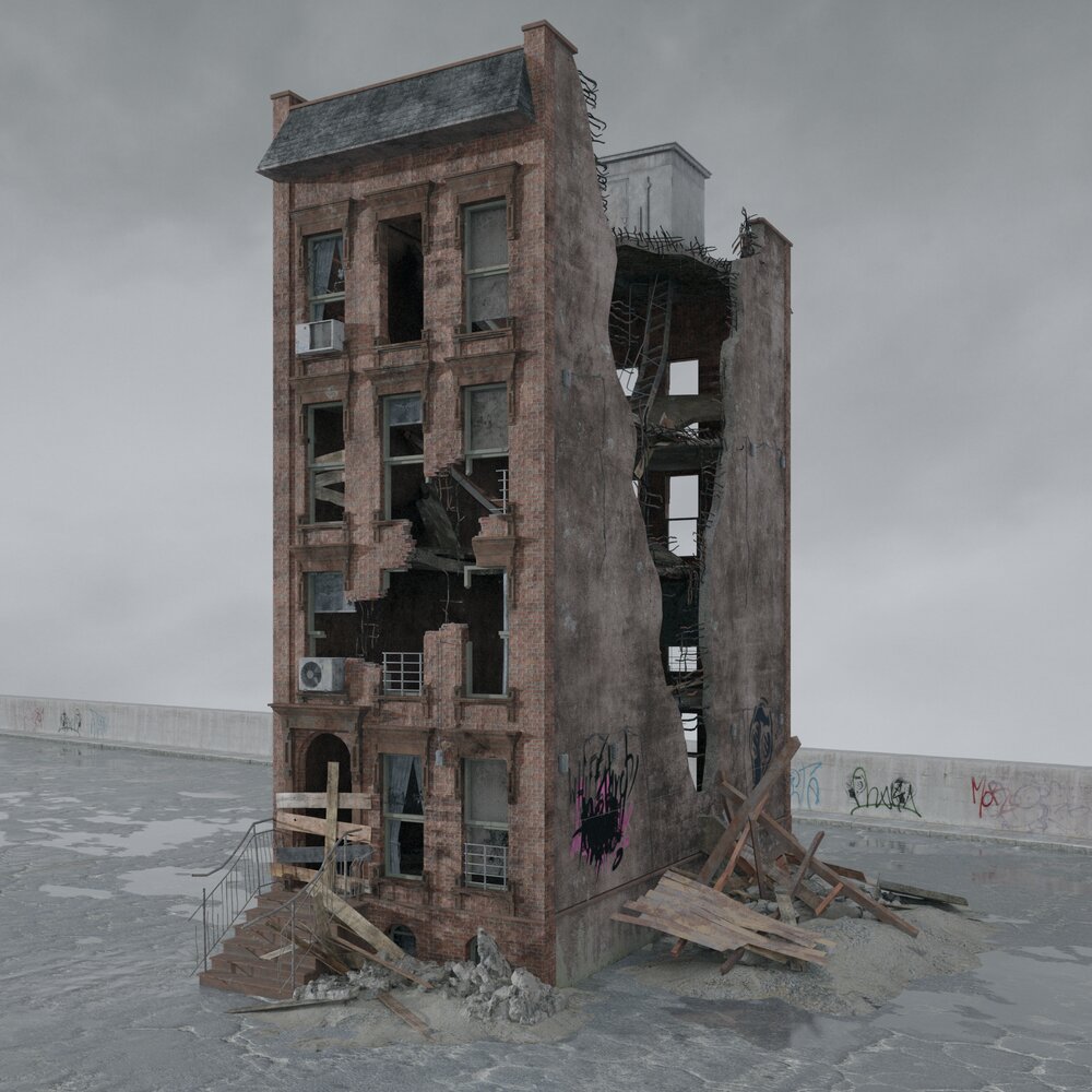 Abandoned Building Facade Modello 3D
