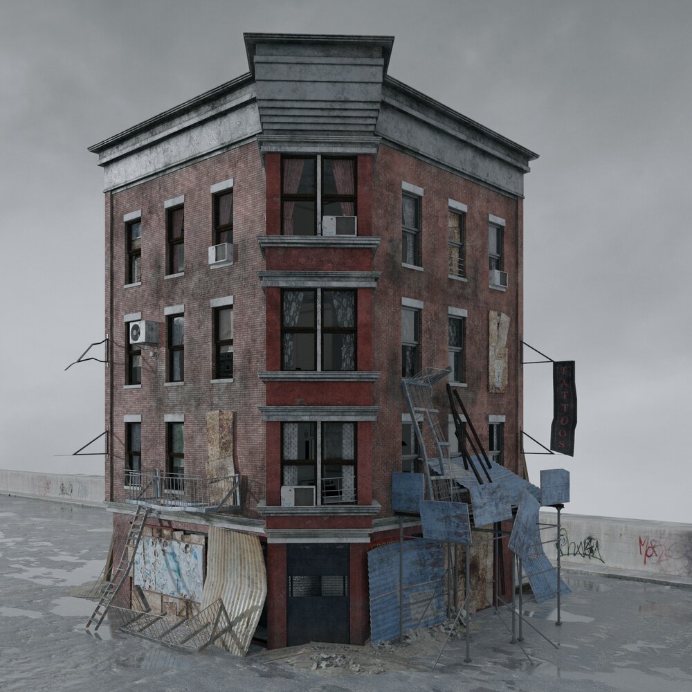 Abandoned Urban Corner Building Modèle 3D