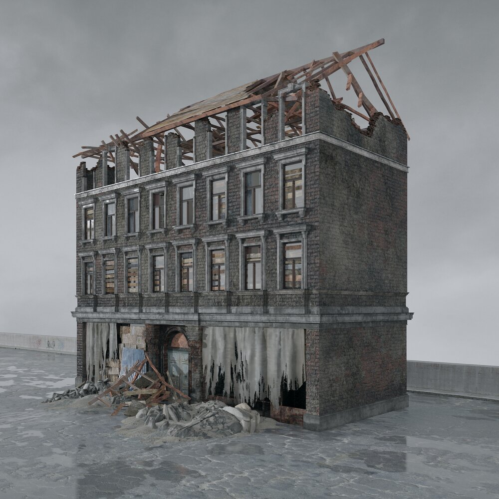 Abandoned Building Without a Roof Modello 3D