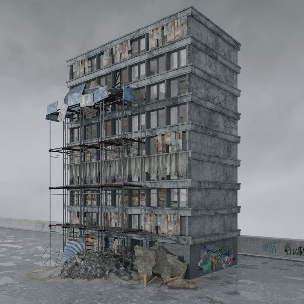 Destroyed Tower Block Modello 3D