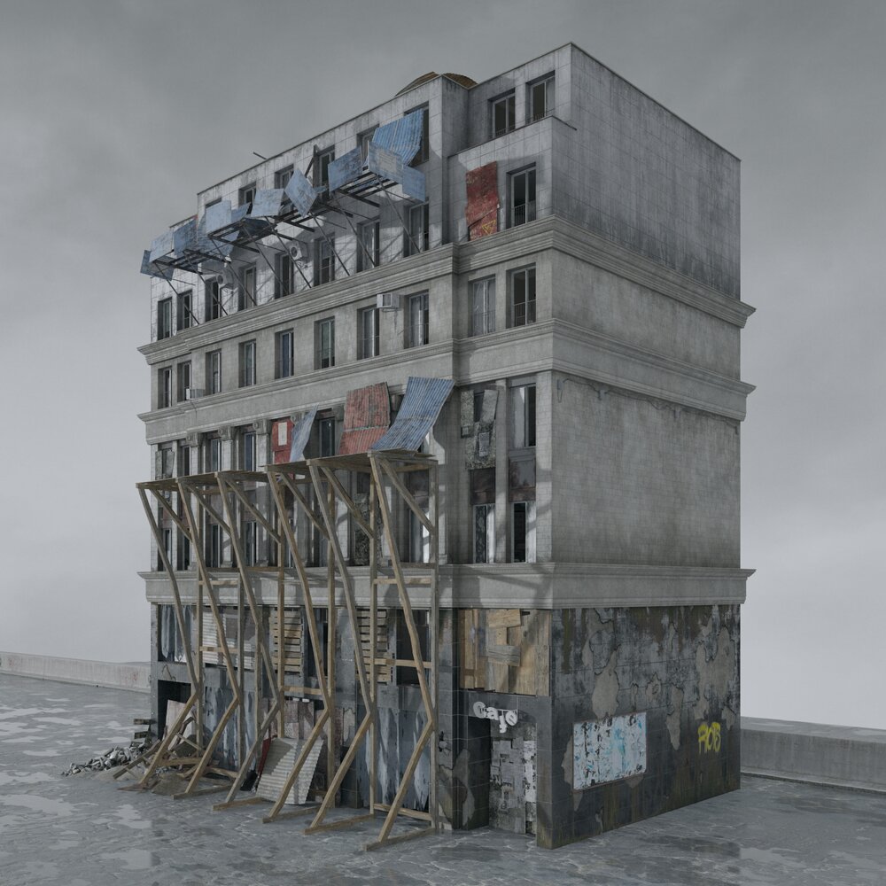 Destroyed Urban Building Standing Modèle 3D