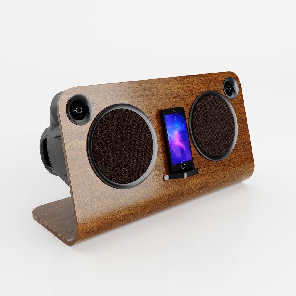 Wooden Speaker Dock with Smartphone Modello 3D