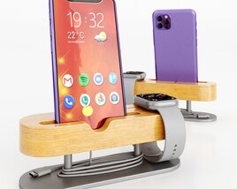 Wooden Docking Station with Phone and Smartwatch 3D-Modell