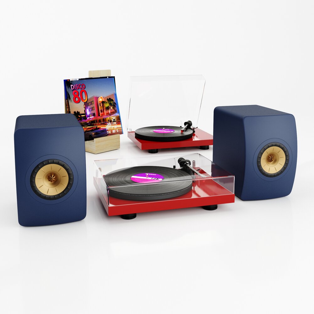 Modern Vinyl Record with Speakers Modello 3D