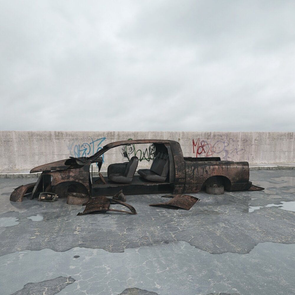 Abandoned Destroyed Pickup Truck 3d model