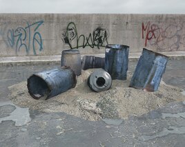 Discarded Barrels on Concrete Modelo 3d