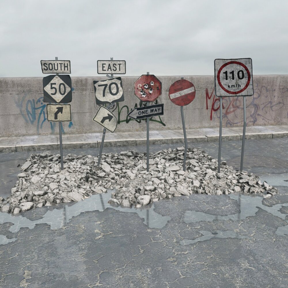 Cluster of Road Signs and Debris Modelo 3D