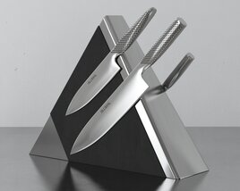 Modern Knife Set with Stand 3Dモデル
