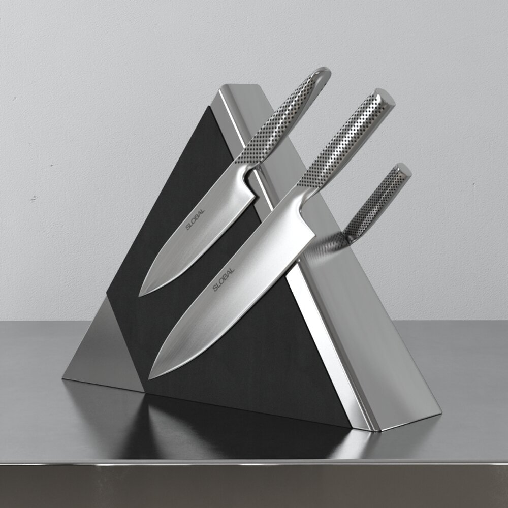 Modern Knife Set with Stand 3D модель