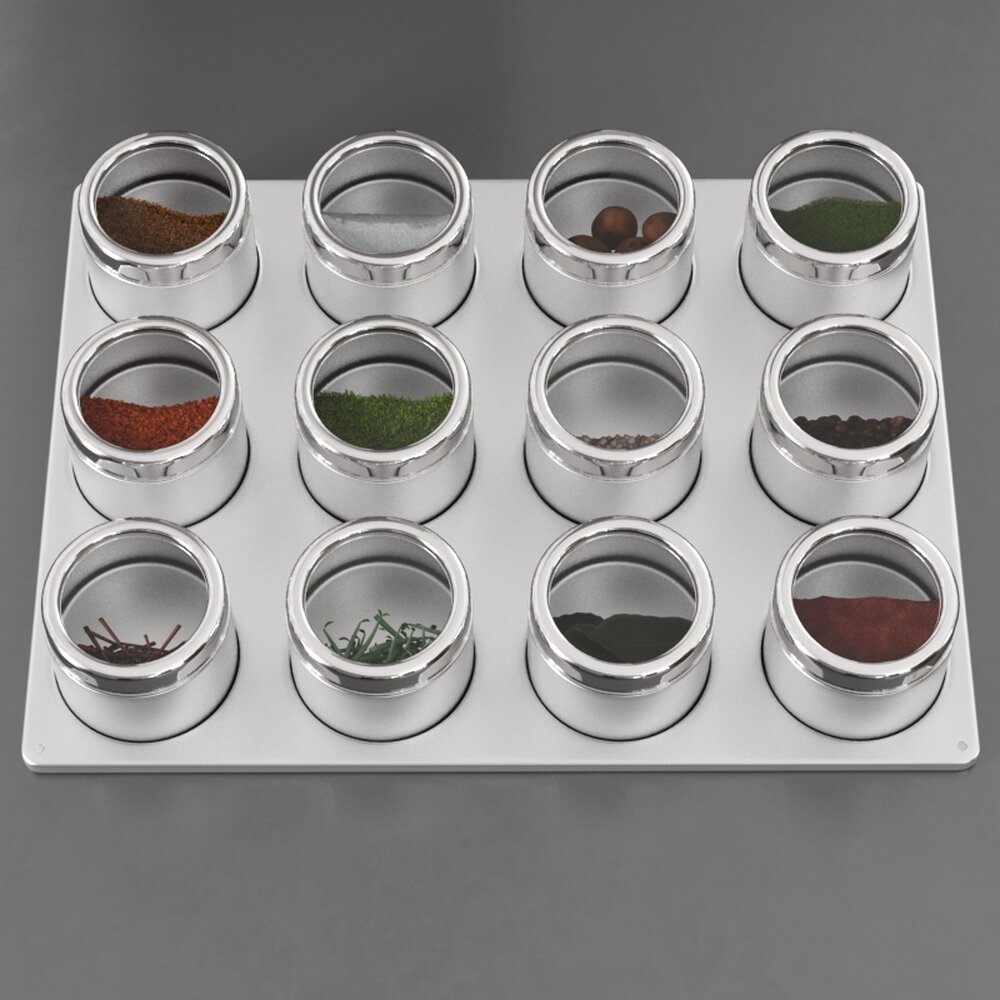 Spice Jar Set on Tray 3D 모델 
