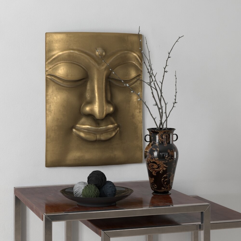 Golden Buddha Face Wall Art Modello 3D