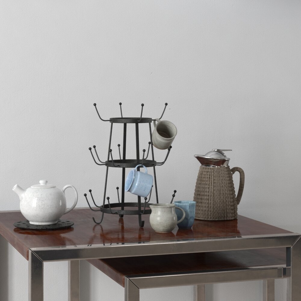 Assorted Tabletop Ceramic Teapots Display 3D-Modell