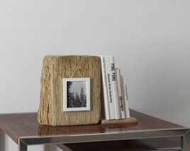 Rustic Wooden Bookend with Photo Frame Modèle 3D