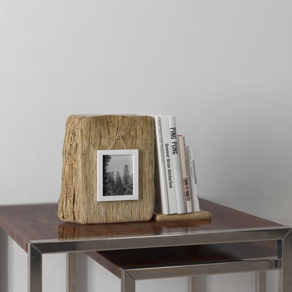 Rustic Wooden Bookend with Photo Frame Modelo 3D