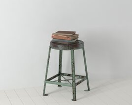 Vintage Metal Stool with Books 3D 모델 