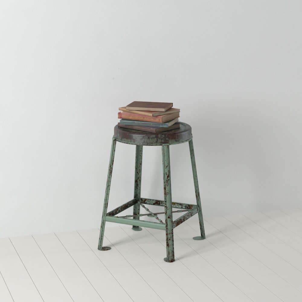 Vintage Metal Stool with Books 3D model