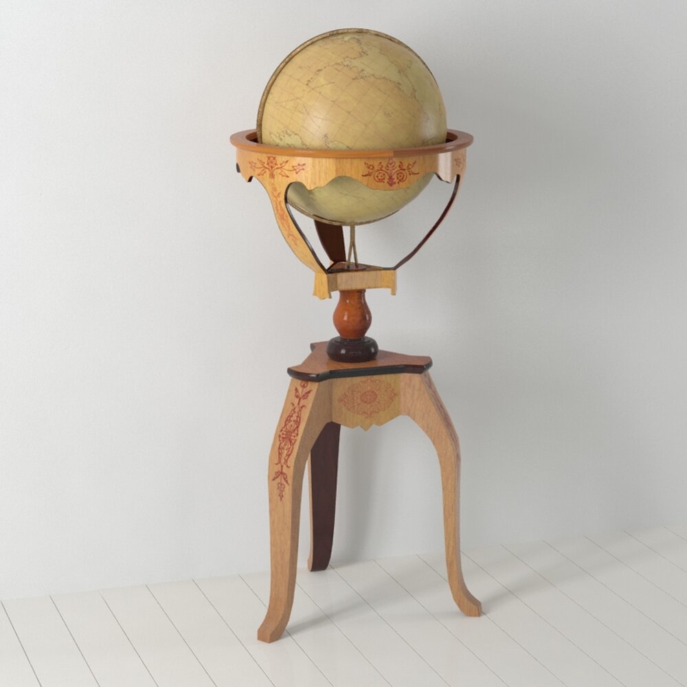 Vintage Globe on Wooden Stand 3D 모델 