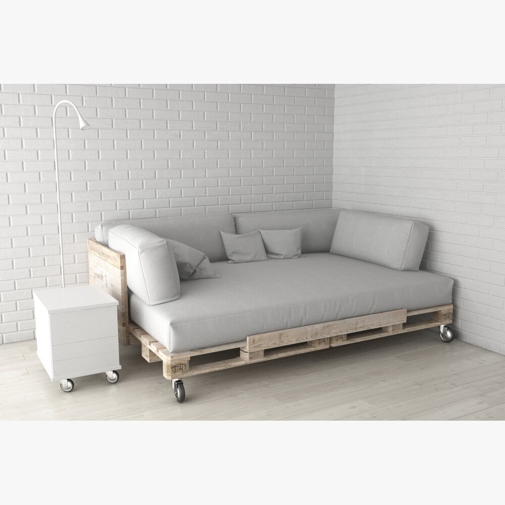 Pallet Daybed with Side Table 3D-Modell