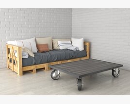 Pallet Sofa and Mobile Coffee Table Modello 3D