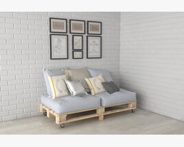 Pallet Daybed with Cushions Modello 3D