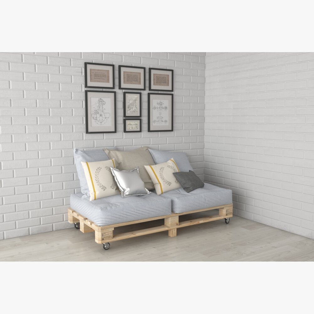 Pallet Daybed with Cushions 3D model