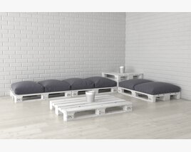 Pallet Sofa Set with Cushions 3D model