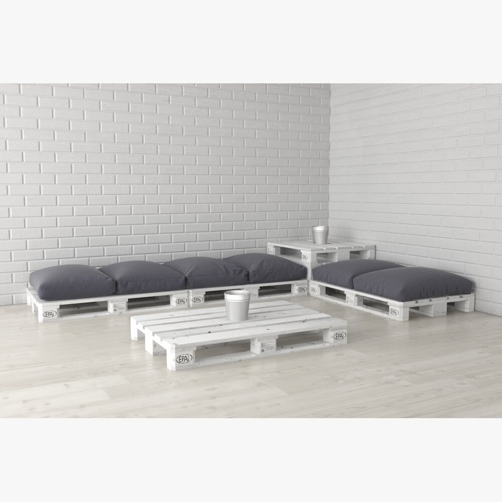 Pallet Sofa Set with Cushions 3D模型