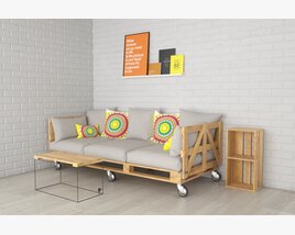 Convertible Wooden Sofa Bed 3D model