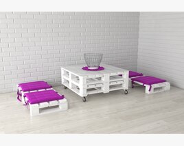 Pallet Coffee Table and Stools Set Modello 3D