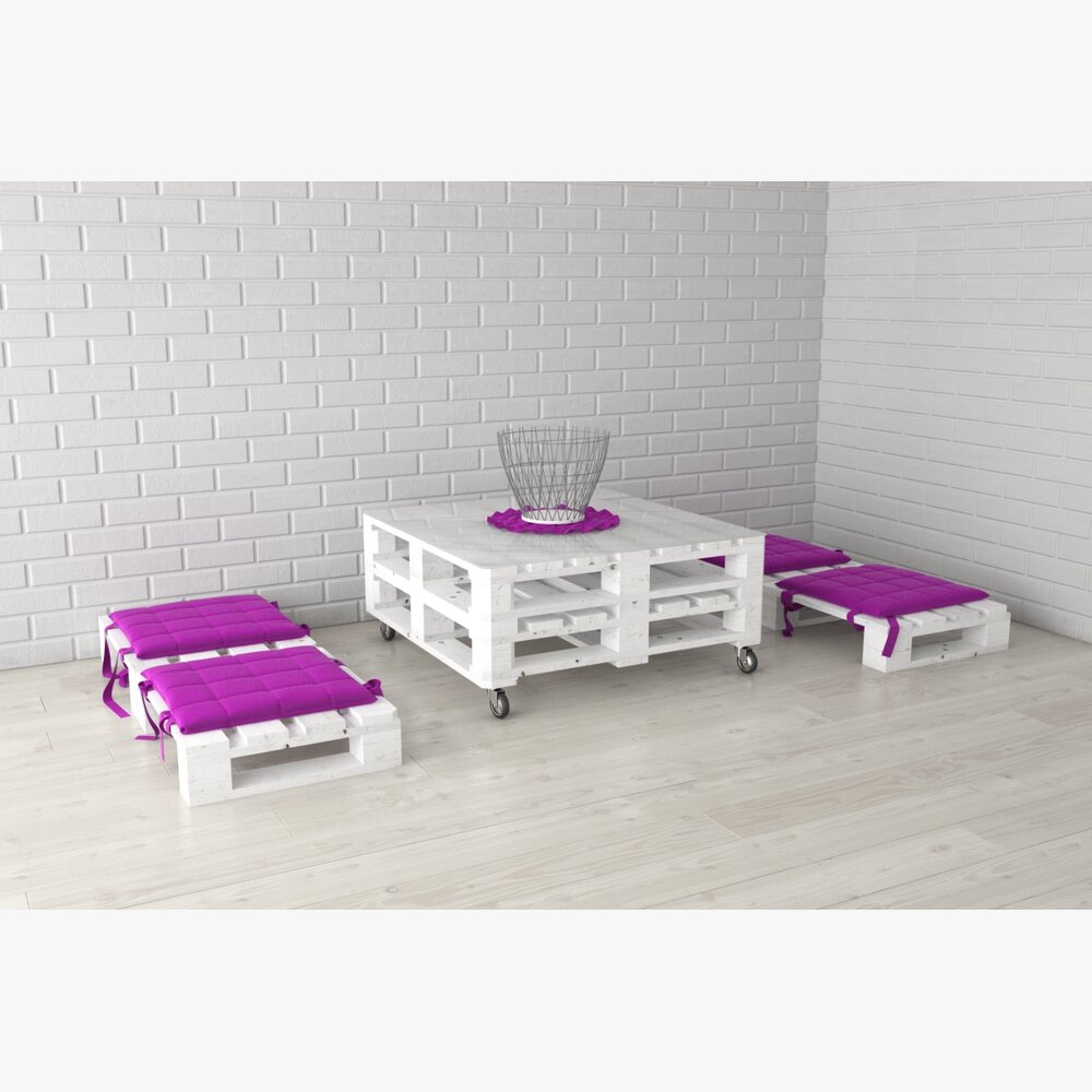 Pallet Coffee Table and Stools Set 3Dモデル
