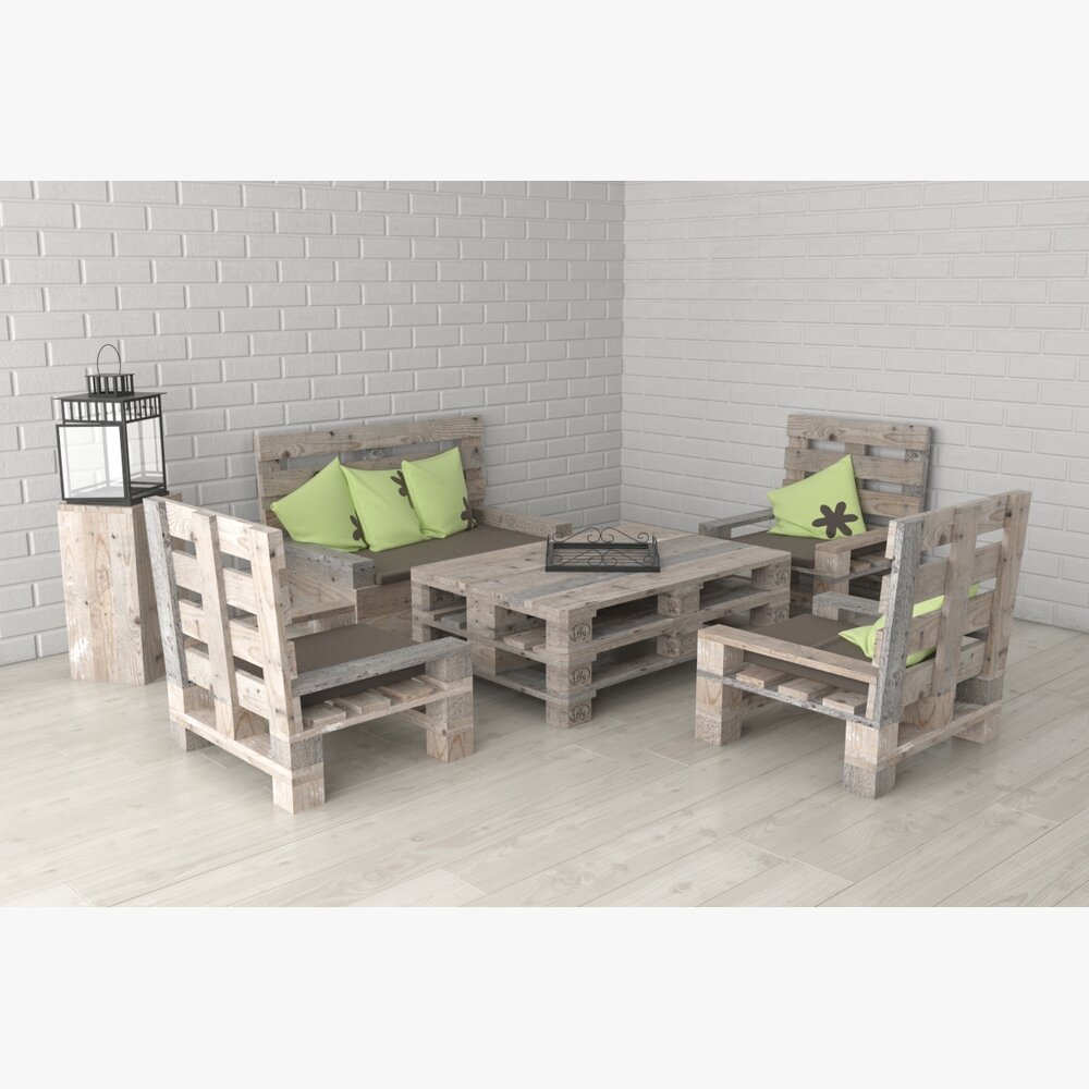 Pallet Garden Furniture Set 3d model