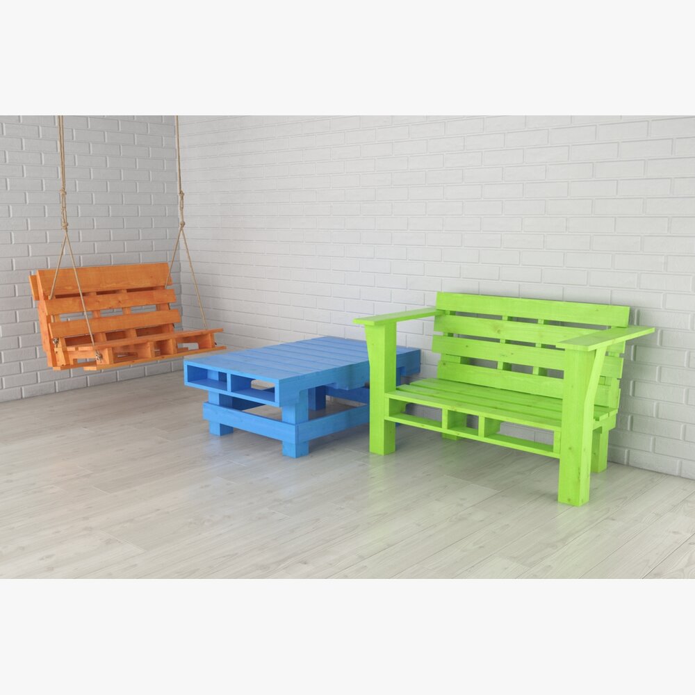 Colorful Pallet Furniture Set 3D 모델 