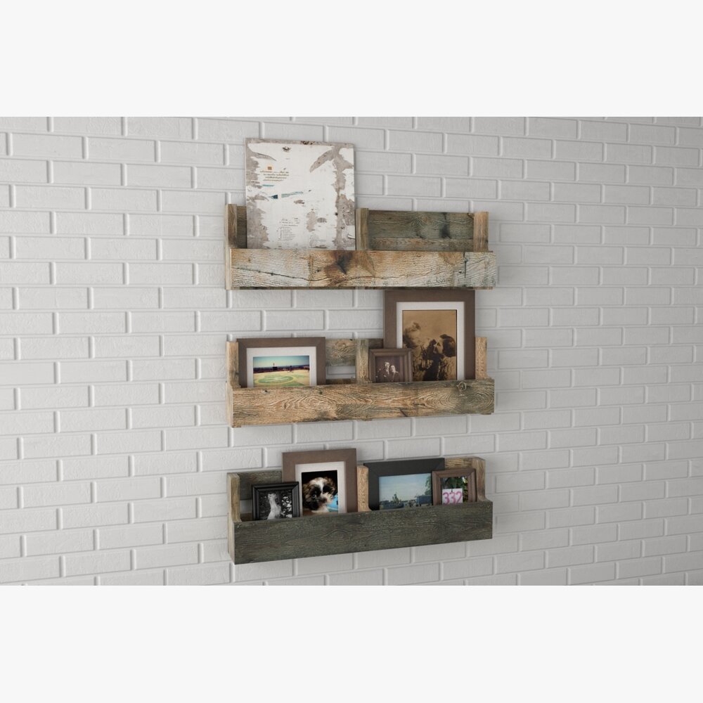 Rustic Wall-Mounted Shelf Decor 3D 모델 