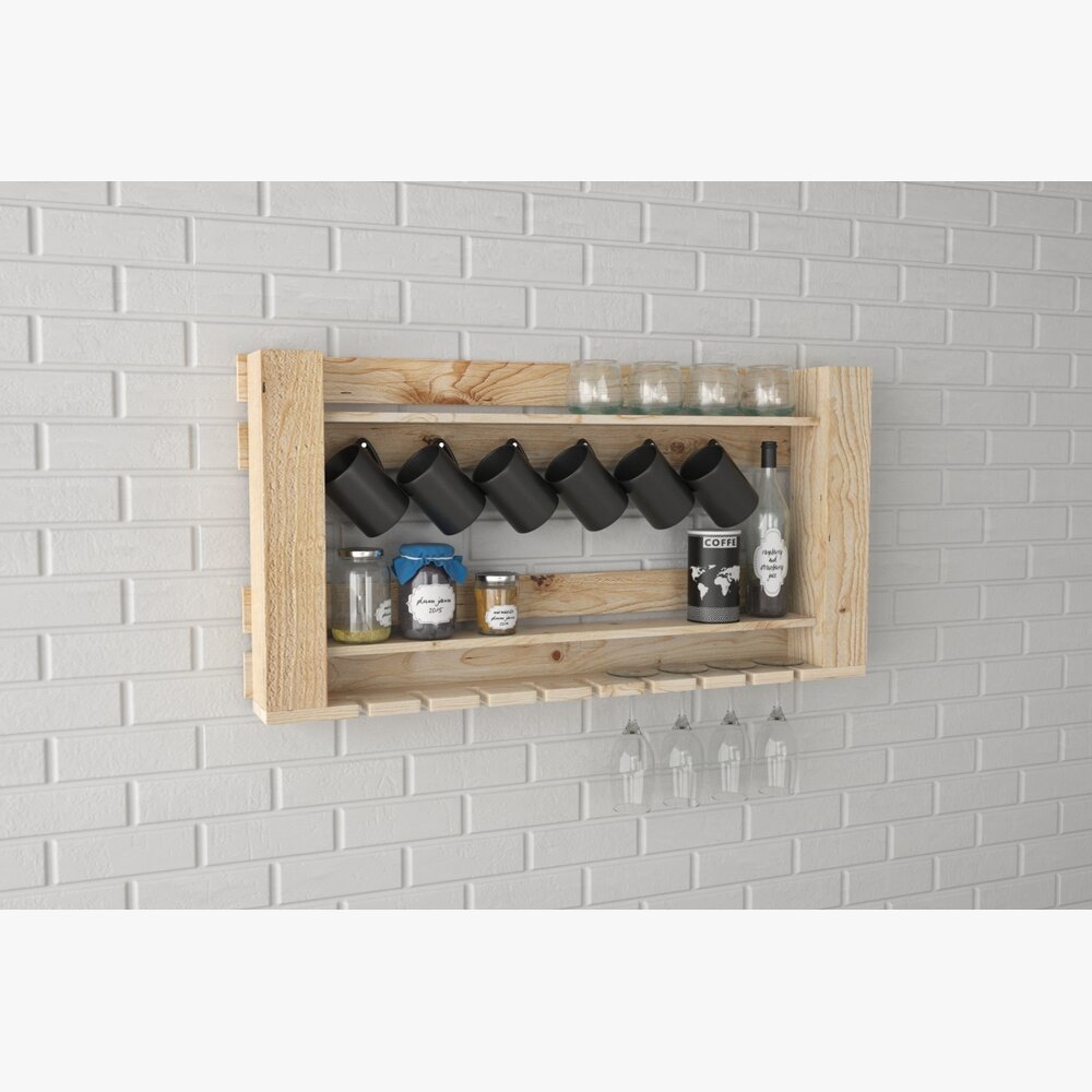 Rustic Wall-Mounted Wine Rack 02 3D-Modell