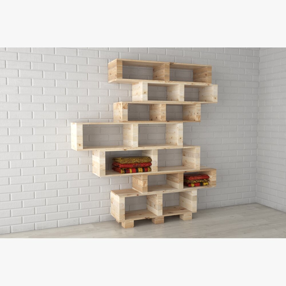Wooden Pallet Wall Shelf 3D 모델 