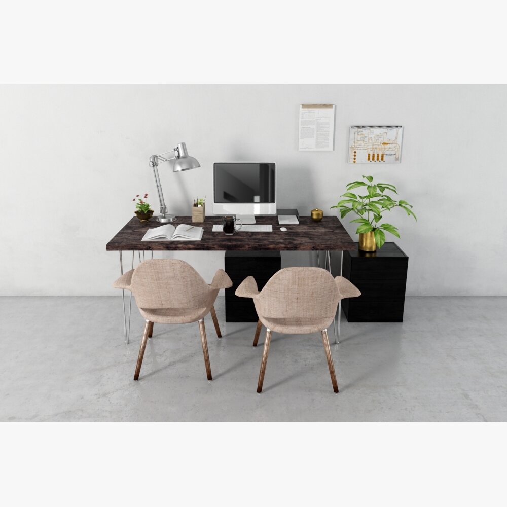 Modern Home Office Setup 02 Modello 3D