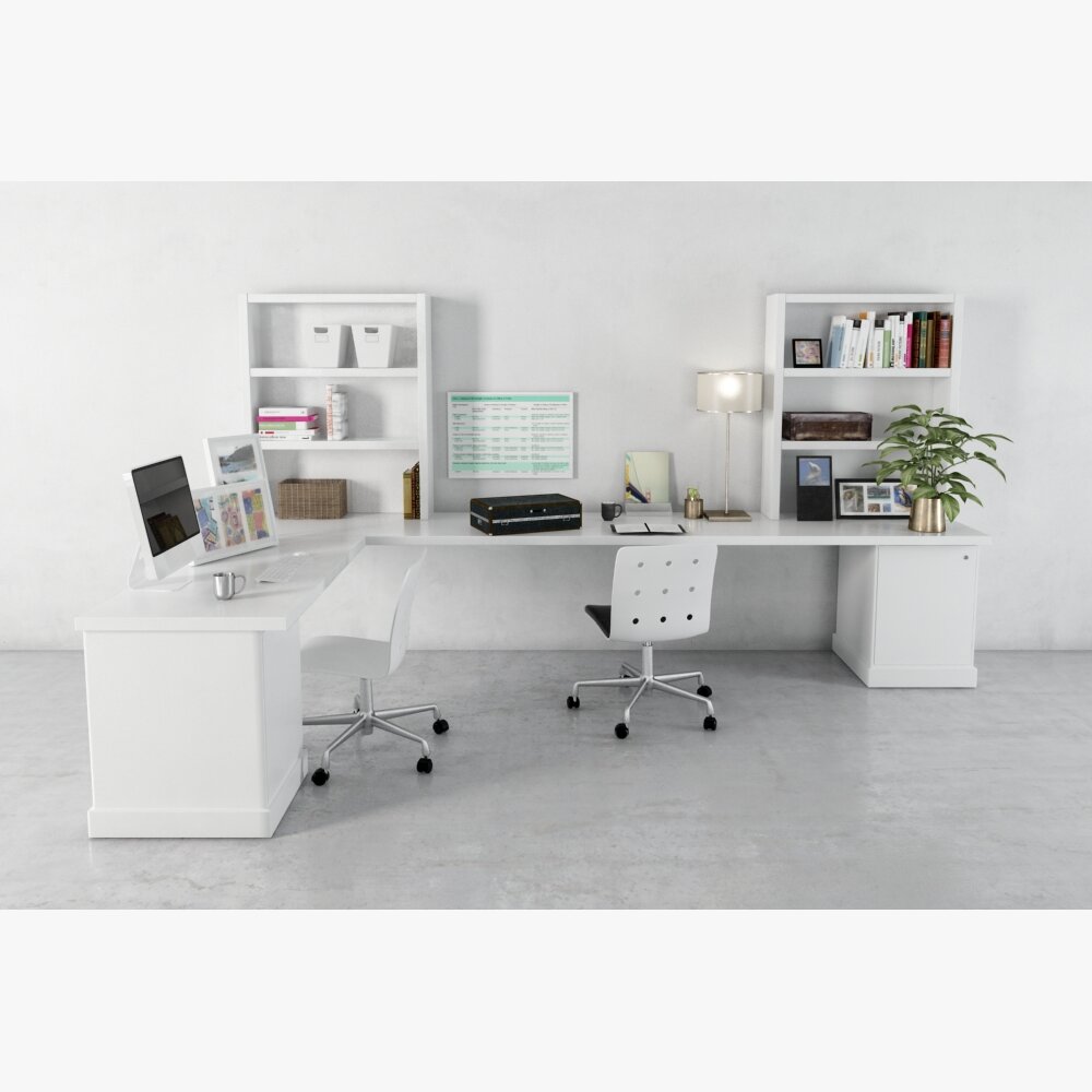 Modern Home Office Desk Setup 02 3D模型