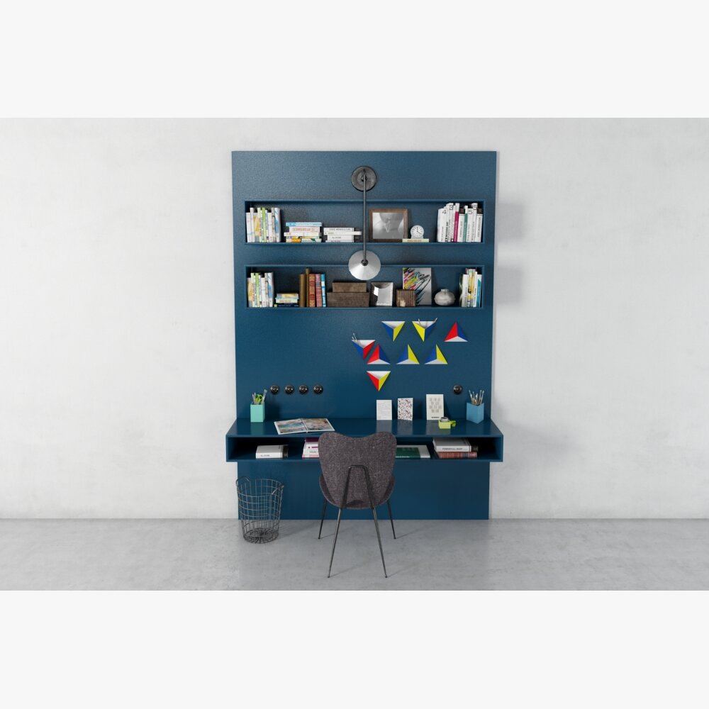 Modern Wall-Mounted Desk and Shelves Modelo 3D