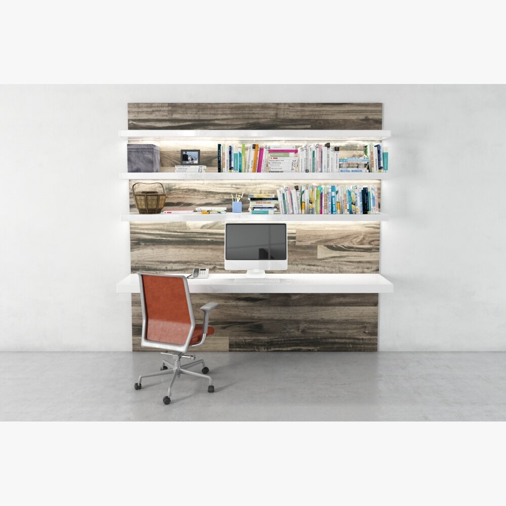 Modern Home Office Desk Setup 03 3D model