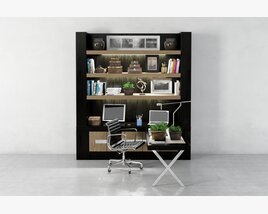 Modern Bookshelf with Built-in Desk 3D 모델 