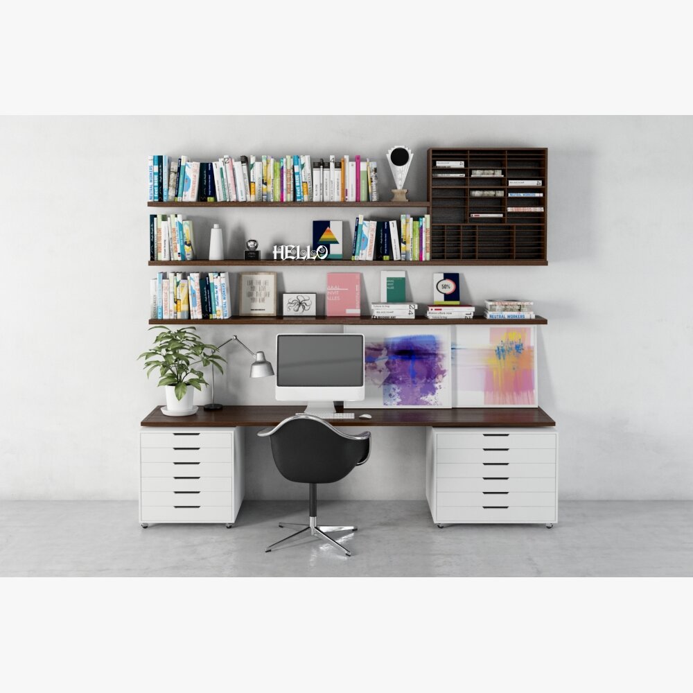 Contemporary Home Office Setup Modello 3D