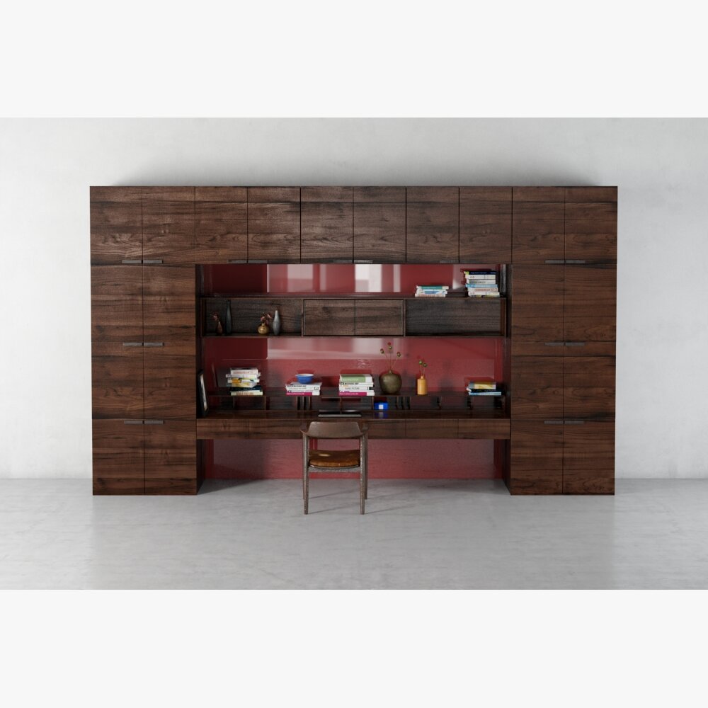 Modern Wooden Wall Desk System 3D-Modell