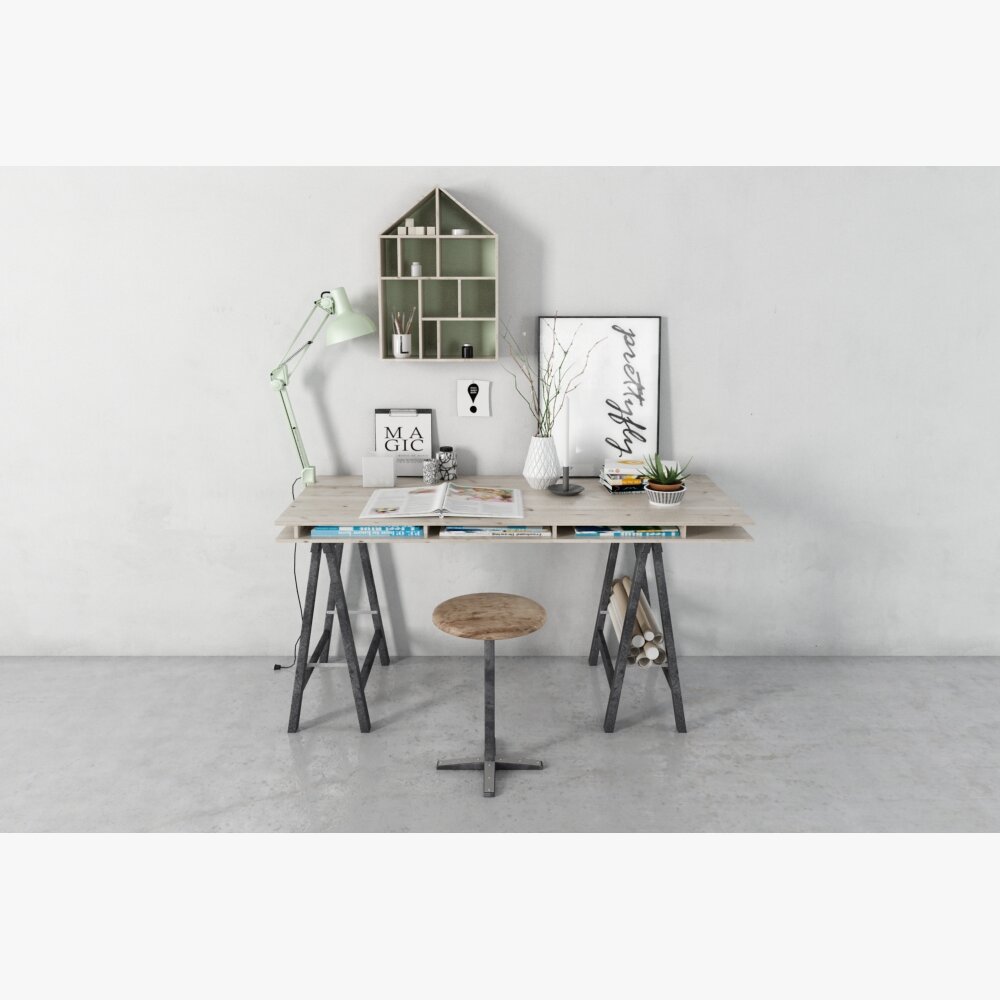 Minimalist Home Office Desk Setup Modello 3D