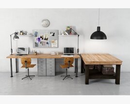 Modern Workspace with Dual Desks Modello 3D