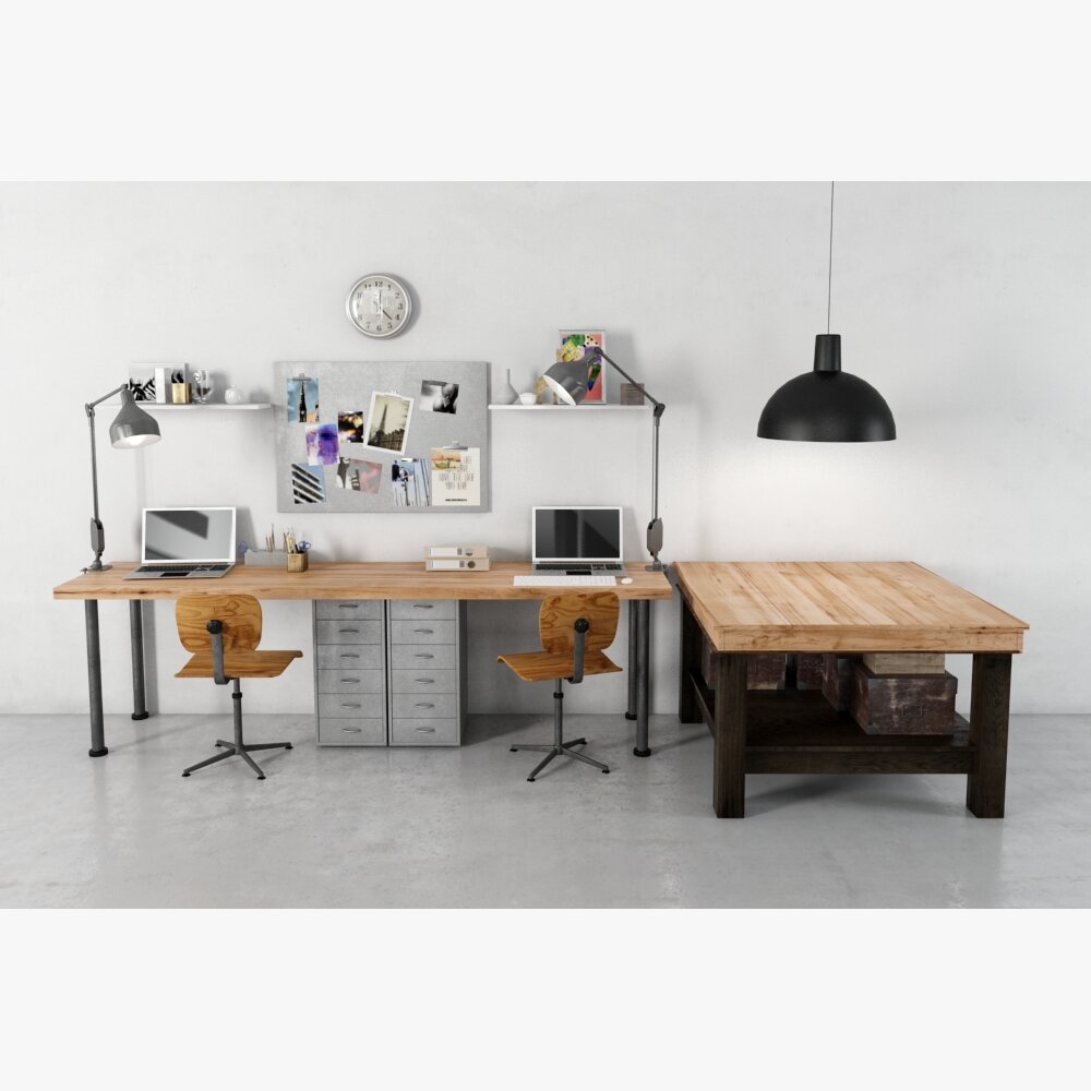 Modern Workspace with Dual Desks Modelo 3D