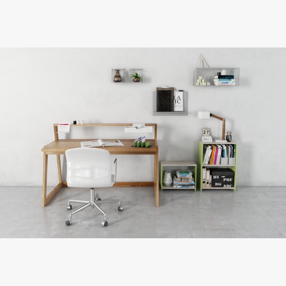 Modern Home Office Desk Setup 04 3D 모델 