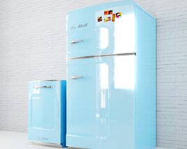 Retro Style Refrigerator Set 3D 모델 