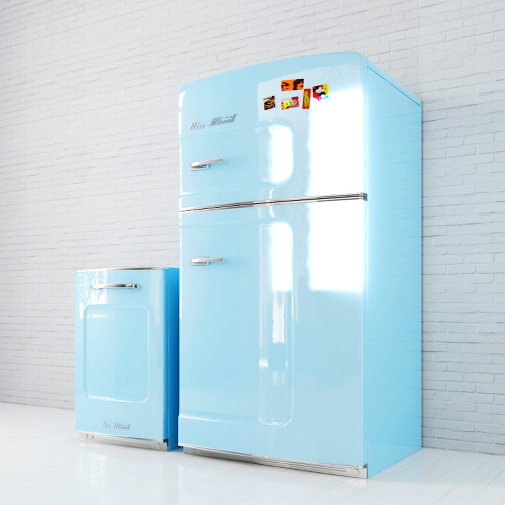 Retro Style Refrigerator Set 3D модель