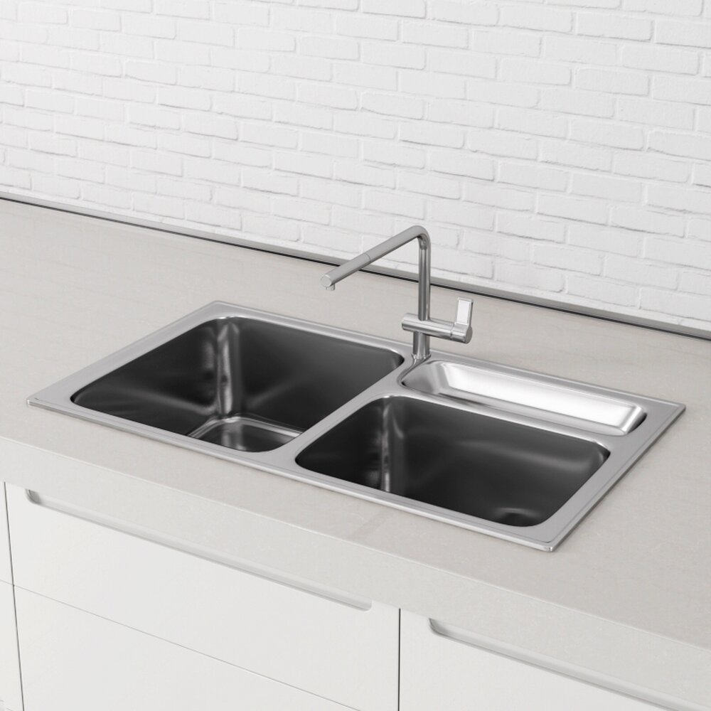 Stainless Steel Double Sink 3D 모델 